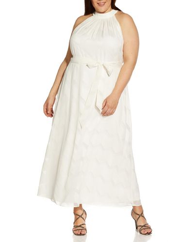 Adrianna Papell Plus Halter Calf Midi Dress - White