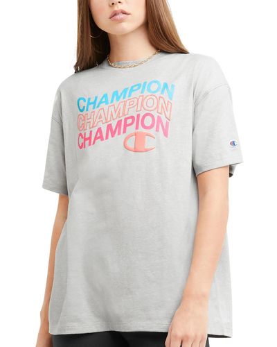 Champion Logo Cotton Pullover Top - Gray