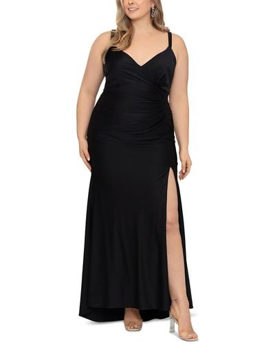 Xscape Plus V-neck Sleeveless Evening Dress - Black