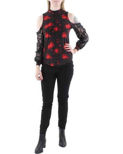 Willow Floral Print Mixed Media Pullover Top - Black
