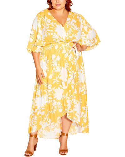 City Chic Plus Floral Print Viscose Maxi Dress - Yellow