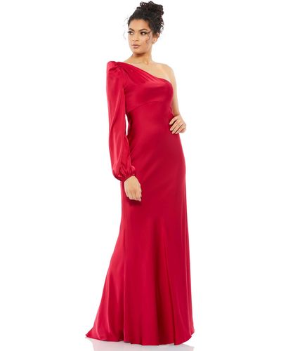 Ieena for Mac Duggal One Shoulder Blouson Sleeve Gown - Red