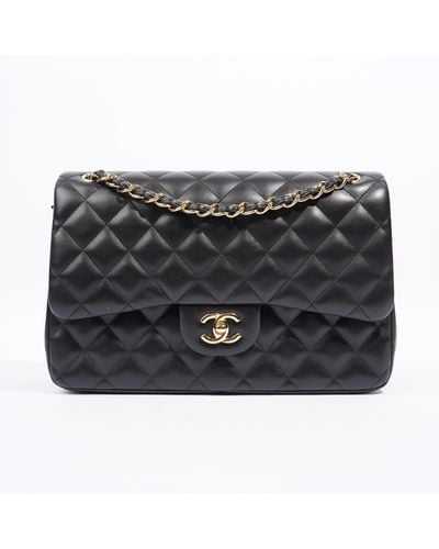 Chanel Large Classic Flap Lambskin Leather Shoulder Bag - Black