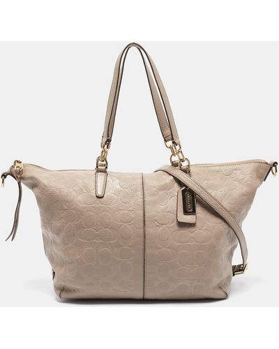 COACH Signature Embossed Leather Bleecker Zip Tote - Natural