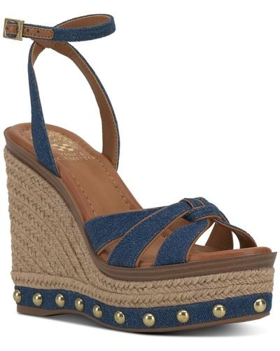 Vince Camuto Poula Denim Studded Wedge Sandals - Blue