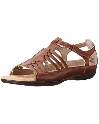 Soft Style Eaby Leather Solid Gladiator Sandals - Brown