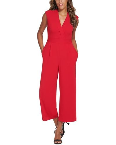 Calvin Klein Crepe Sleeveless Jumpsuit - Red
