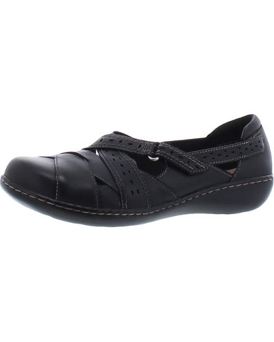 Clarks Ashland Spin Q Leather Comfort Insole Flats - Black