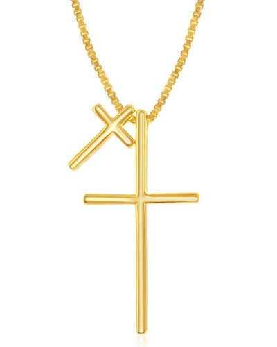 Simona Sterling Silver Double Cross Necklace - Rose Plated - Metallic