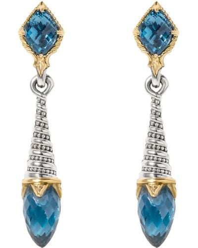 Konstantino Anthos Sterling Silver 18k Yellow Gold & Spinel Drop Earrings Skmk3217-478 - Blue