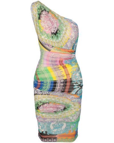 Versace Patchwork Effect One-shoulder Draped Dress - Multicolor