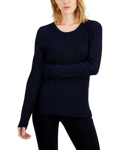 Alfani Metallic Ribbed Crewneck Sweater - Blue