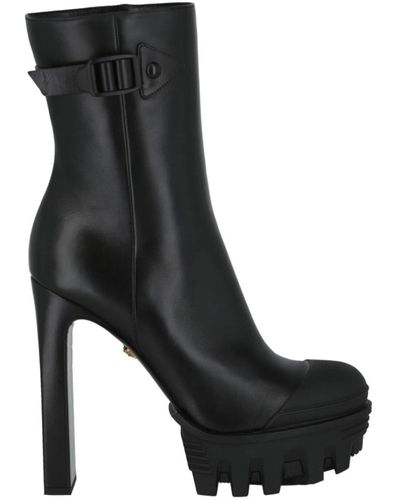 Versace Platform Logo Heeled Boots - Black