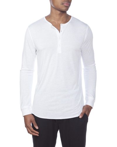 Unsimply Stitched Poly Viscose Long Sleeve Henley - White