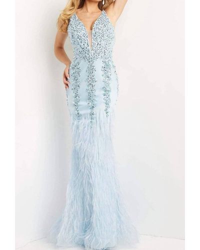 Jovani Feather Gown - Blue