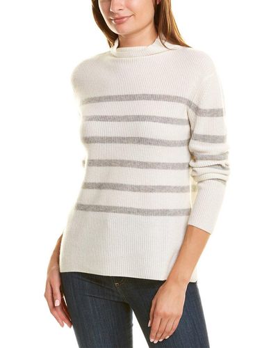 Forte Stripe Sleeve Cashmere Pullover - White
