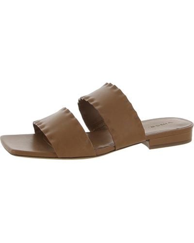 Vince Faux Leather Slip On Slide Sandals - Brown