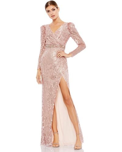 Mac Duggal Sequin Puff Sleeve Surplice Gown - Pink