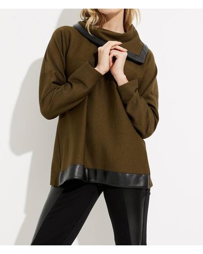 Joseph Ribkoff Faux Leather Contrast Trim Sweater - Green