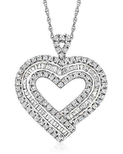 Ross-Simons Baguette And Round Diamond Heart Pendant Necklace - Metallic