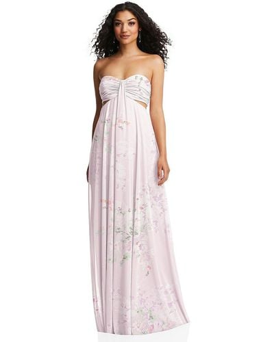Dessy Collection Strapless Empire Waist Cutout Maxi Dress With Covered Button Detail - Purple