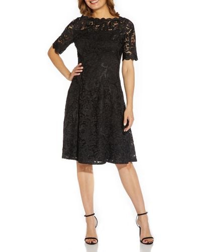 Adrianna Papell Lace Midi Cocktail And Party Dress - Black