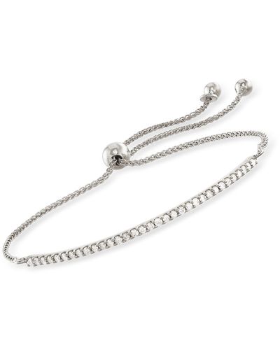 Ross-Simons Diamond Curved Bar Bolo Bracelet - Metallic