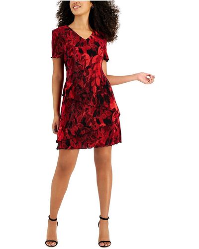 Connected Apparel Petites Crinkled Short Sleeves Shift Dress - Red