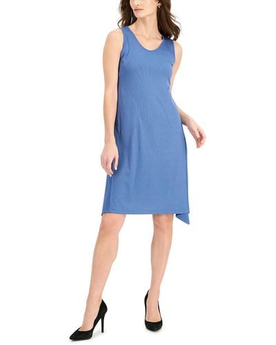 Anne Klein Ribbed Casual Shift Dress - Blue