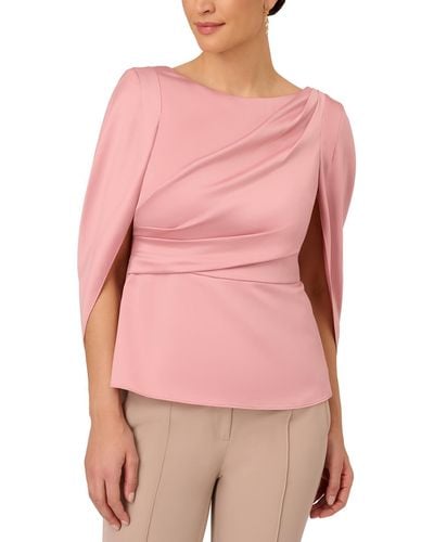 Adrianna Papell Satin Boat Neck Blouse - Pink