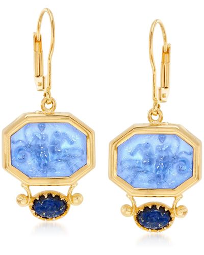 Ross-Simons Italian Tagliamonte Venetian Glass Intaglio And Lapis Drop Earrings - Blue