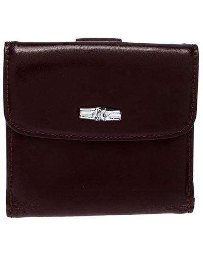 Longchamp Maroon Leather Roseau Compact Wallet - White