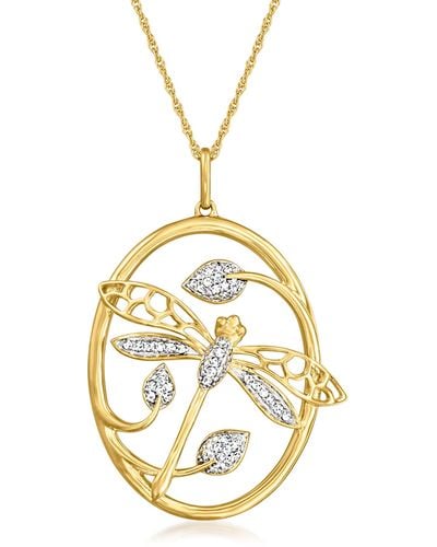 Ross-Simons Diamond Dragonfly Pendant Necklace - Metallic