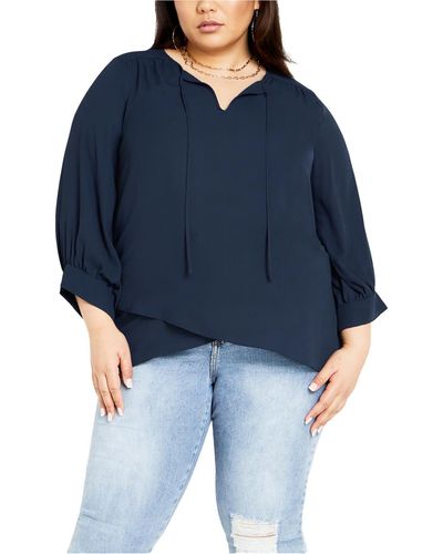 City Chic Monica Hi-low Polyester Blouse - Blue