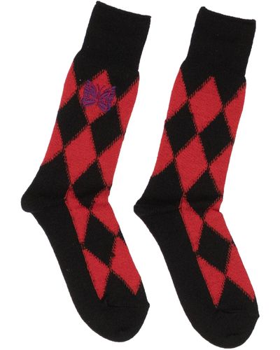 Needles Argyle Socks - Black/red