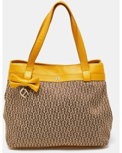 Aigner /mustard Signature Canvas And Leather Tote - Yellow