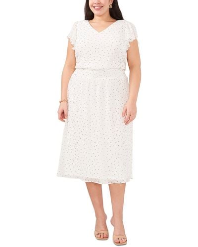 Msk Plus Polka Dot Midi Fit & Flare Dress - White
