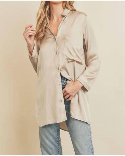 Dress Forum Highly Favored Long Satin Shirt In Champagne - Natural