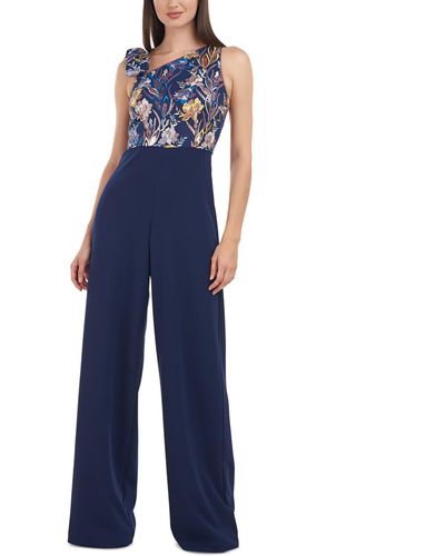 JS Collections Embroidered Sleeveless Jumpsuit - Blue
