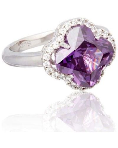 Suzy Levian Sterling Silver Cubic Zirconia Halo Ring - Purple