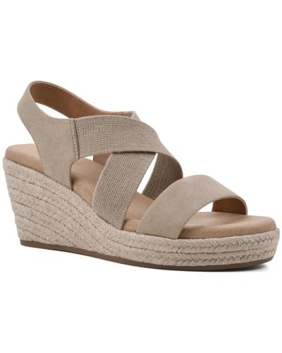 White Mountain Yanda Comfort Insole Faux Suede Wedge Sandals - Natural