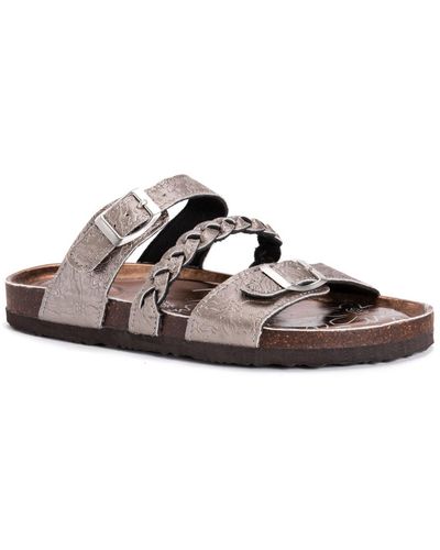 Muk Luks Faux Leather Slip On Slide Sandals - Brown