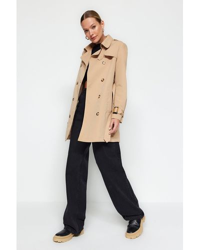 Trendyol Fitted Trench Coat - Natural