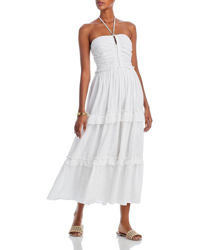 Aqua Tiered Clip Dot Midi Dress - White