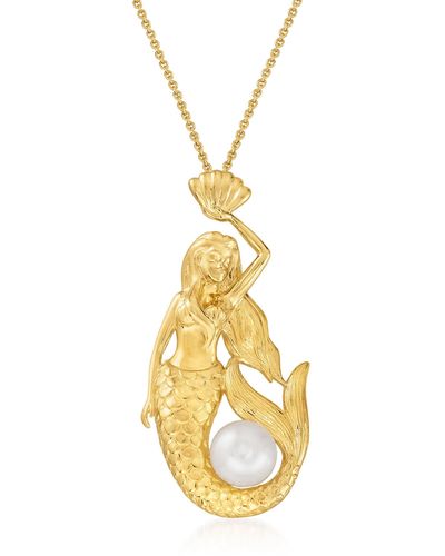 Ross-Simons 8.5-9mm Cultured Pearl Mermaid Pendant Necklace - Metallic
