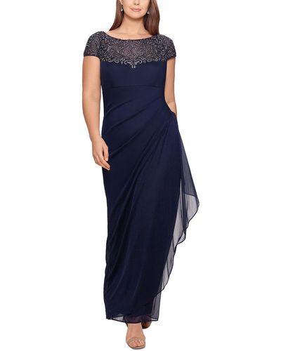 Xscape Plus Size Embellished Illusion-yoke Gown - Blue