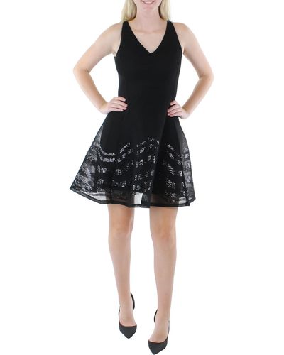DKNY Sequined Knee Fit & Flare Dress - Black