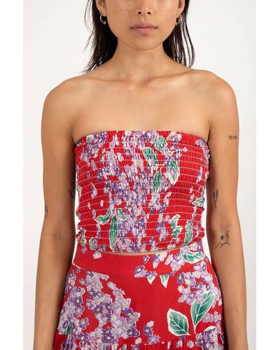 Rhythm Isle Floral Smocked Strapless Top - Red