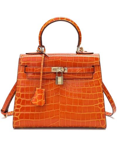 Tiffany & Fred Alligator Embossed Leather Grace Satchel - Orange