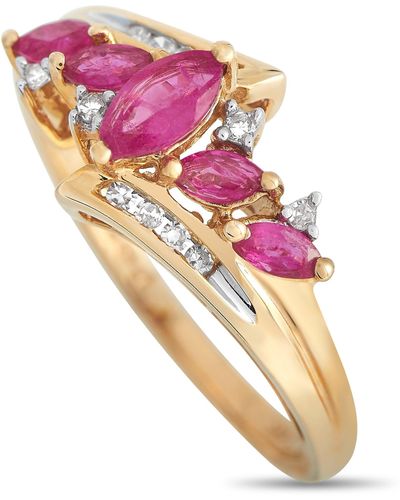 Non-Branded Lb Exclusive 14k Yellow 0.09ct Diamond And Ruby Ring Rc4-12052yru - Pink